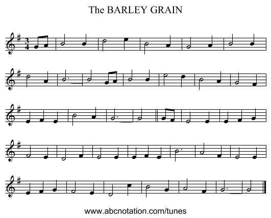 BARLEY GRAIN, The - staff notation