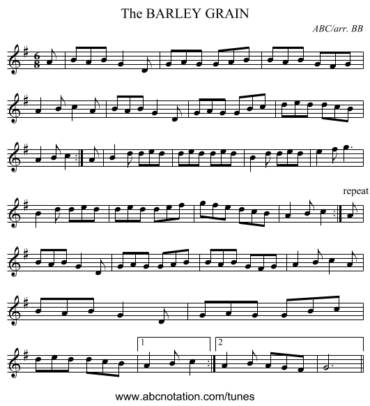 BARLEY GRAIN, The - staff notation