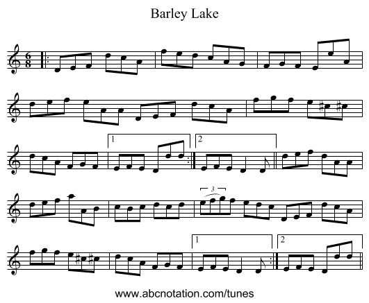 Barley Lake - staff notation
