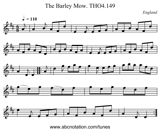 Barley Mow. THO4.149, The - staff notation