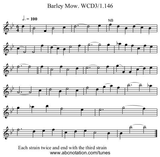Barley Mow. WCD3/1.146 - staff notation