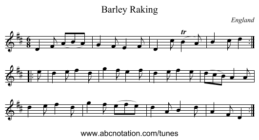 Barley Raking - staff notation