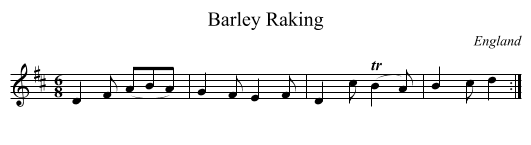 Barley Raking - staff notation