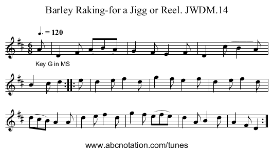 Barley Raking-for a Jigg or Reel. JWDM.14 - staff notation
