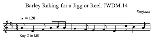 Barley Raking-for a Jigg or Reel. JWDM.14 - staff notation
