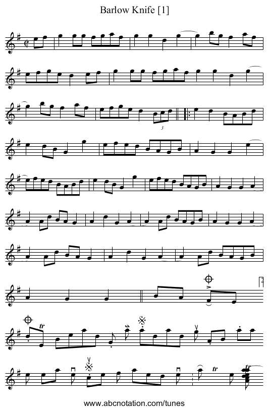 Barlow Knife [1] - staff notation