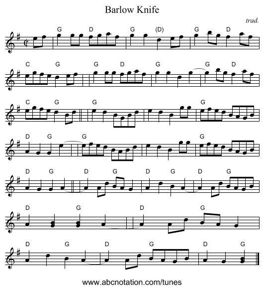 Barlow Knife - staff notation