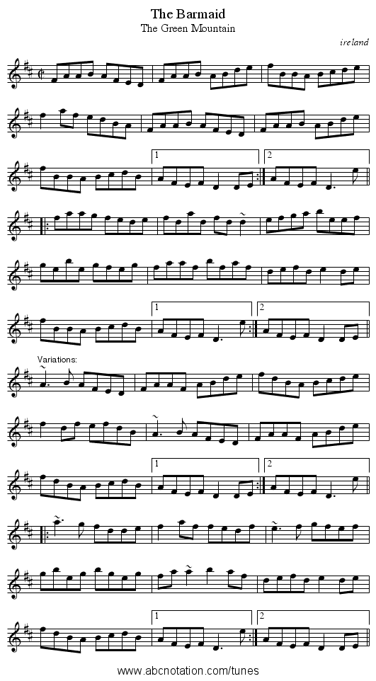 Barmaid, The - staff notation