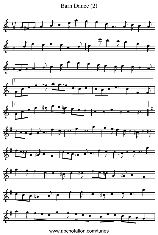 Barn Dance (2) - staff notation