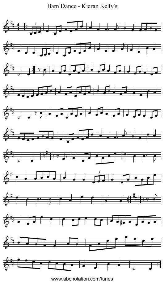 Barn Dance - Kieran Kelly's - staff notation