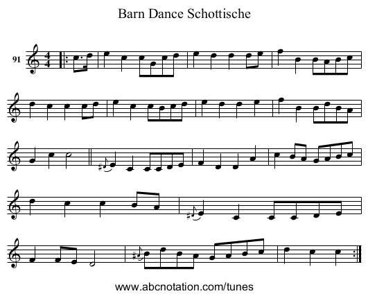 Barn Dance Schottische - staff notation
