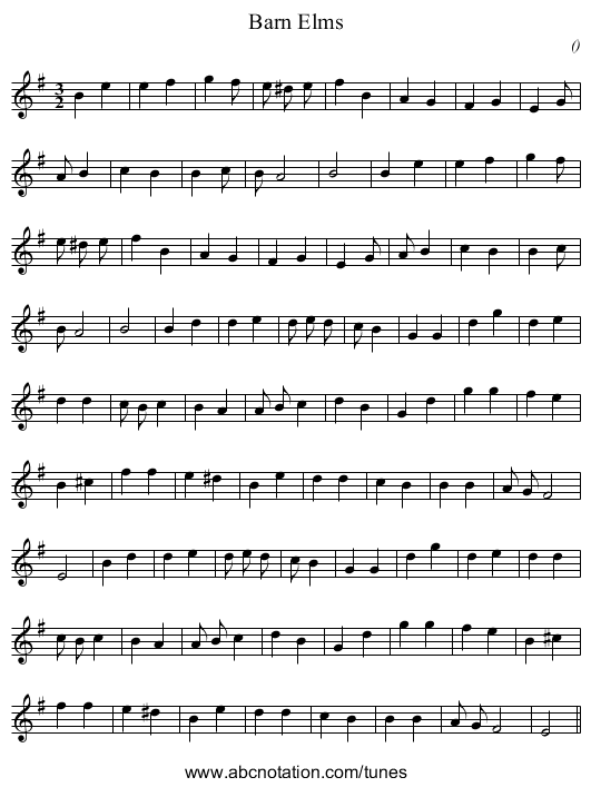 Barn Elms - staff notation