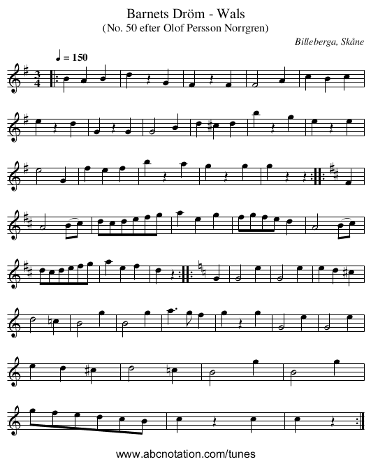 Barnets Dröm - Wals - staff notation