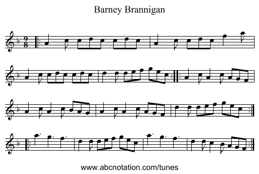 Barney Brannigan - staff notation