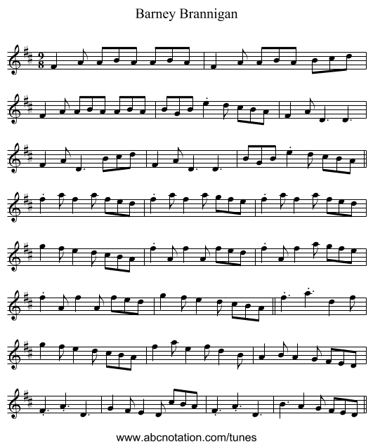 Barney Brannigan - staff notation