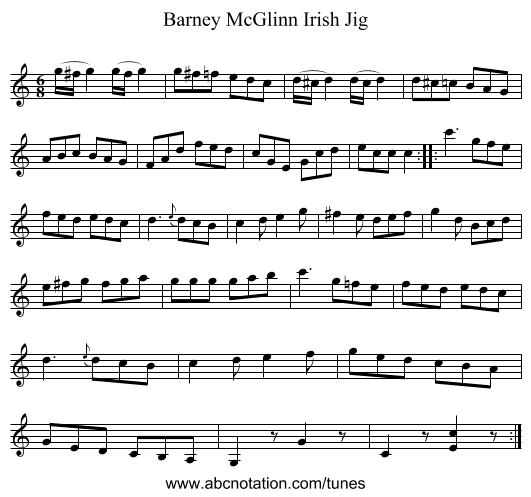 Barney McGlinn Irish Jig - staff notation