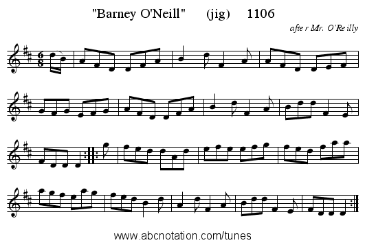 Barney O'Neill      (jig)     1106 - staff notation