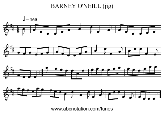 BARNEY O'NEILL (jig) - staff notation
