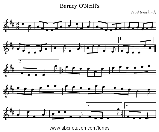 Barney O'Neill's - staff notation