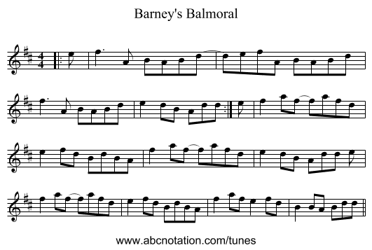 Barney's Balmoral - staff notation