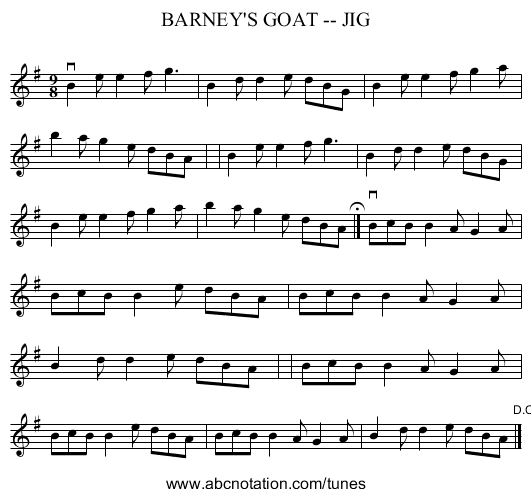 BARNEY'S GOAT -- JIG - staff notation