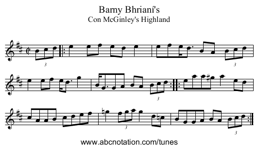 Barny Bhrianí's - staff notation