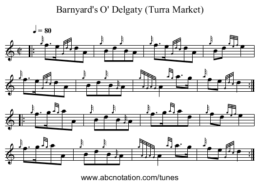 Barnyard's O' Delgaty (Turra Market) - staff notation