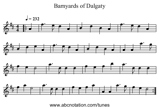 Barnyards of Dalgaty - staff notation