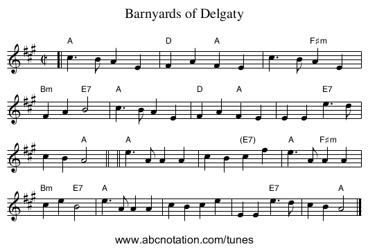Barnyards of Delgaty - staff notation