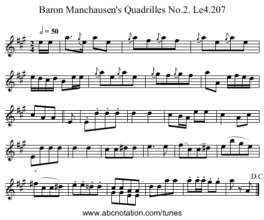 Baron Manchausen's Quadrilles No.2. Le4.207 - staff notation