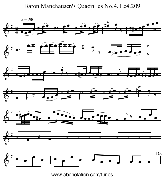 Baron Manchausen's Quadrilles No.4. Le4.209 - staff notation