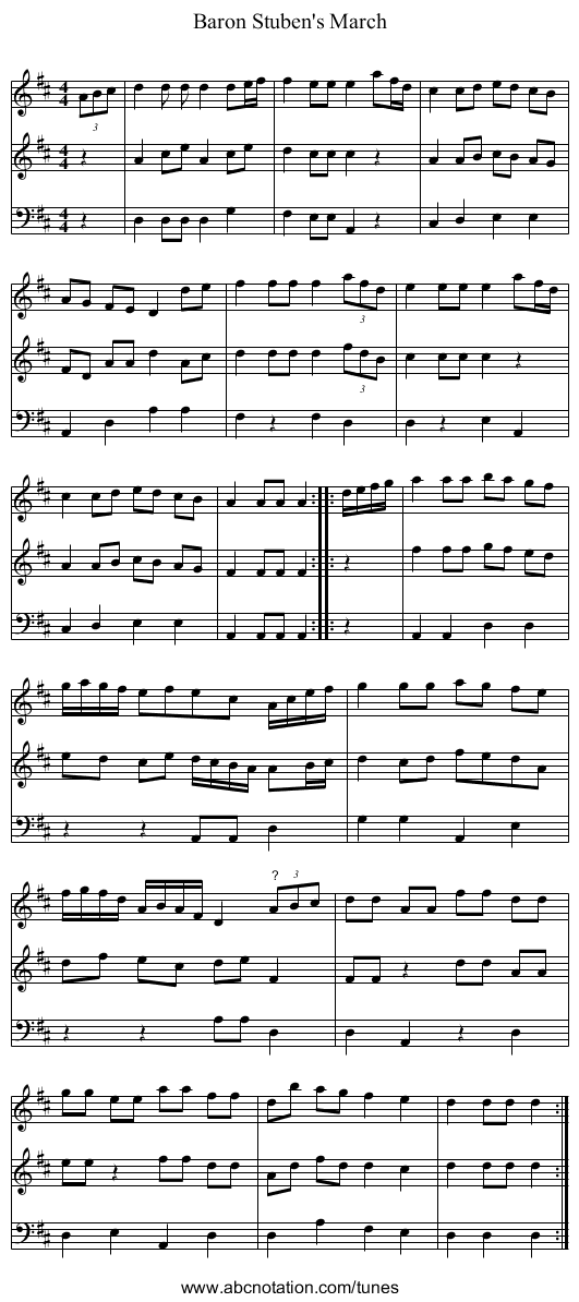 Baron Stuben's March - staff notation