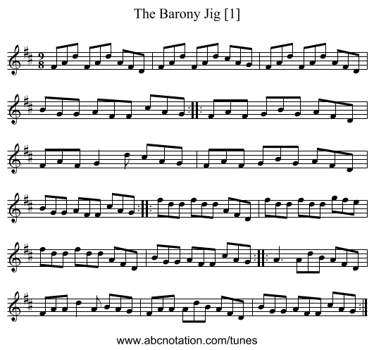 Barony Jig [1], The - staff notation