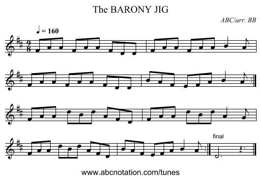BARONY JIG, The - staff notation