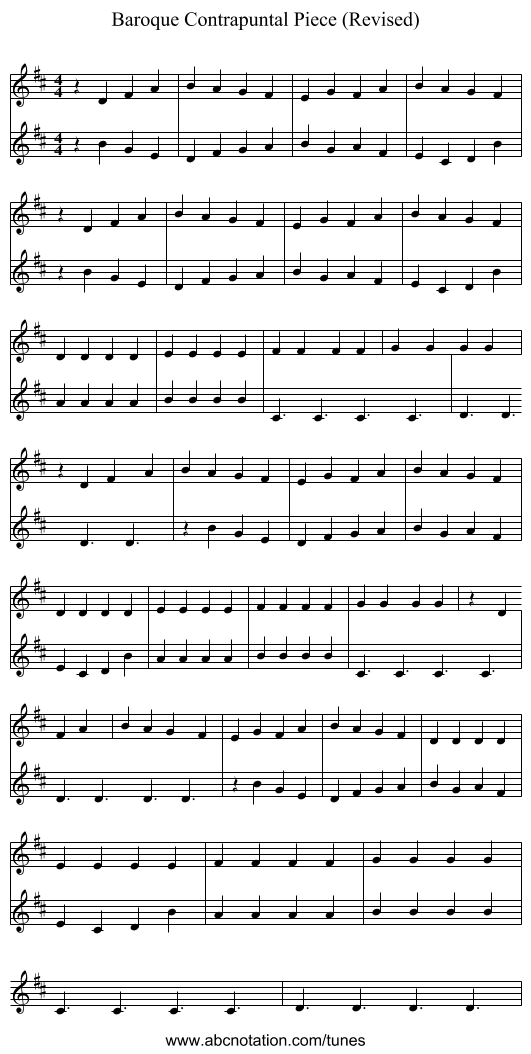 Baroque Contrapuntal Piece (Revised) - staff notation