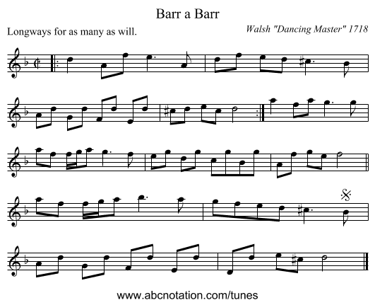 Barr a Barr - staff notation