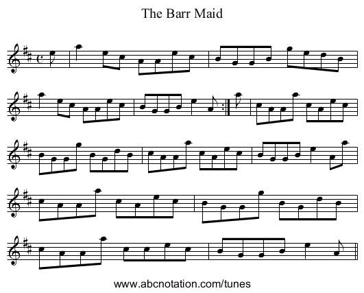 Barr Maid, The - staff notation