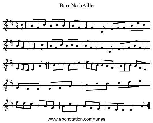 Barr Na hAille - staff notation