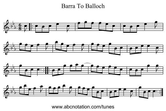 Barra To Balloch - staff notation