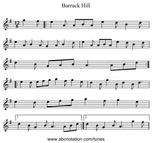 Barrack Hill - staff notation