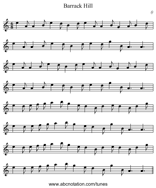 Barrack Hill - staff notation