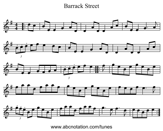 Barrack Street - staff notation