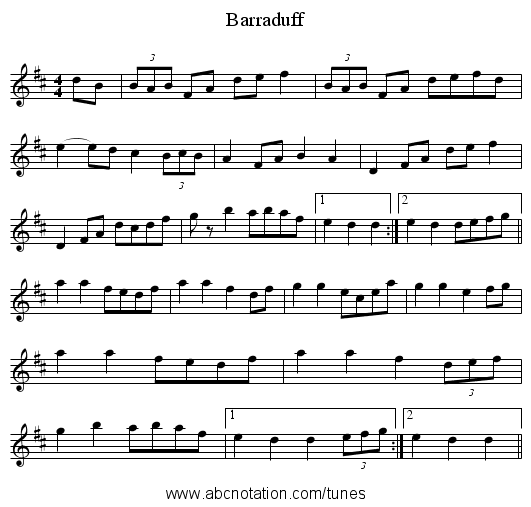 Barraduff - staff notation