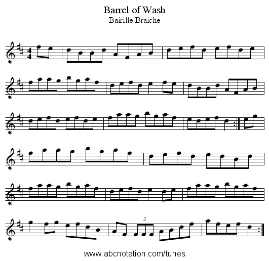 Barrel of Wash - staff notation
