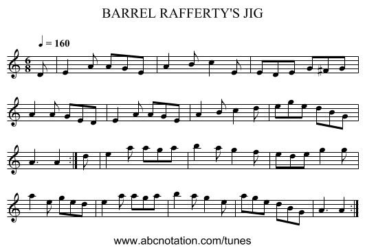 BARREL RAFFERTY'S JIG - staff notation