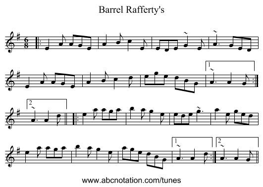 Barrel Rafferty's - staff notation