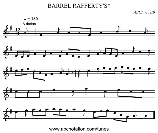 BARREL RAFFERTY'S* - staff notation