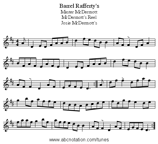 Barrel Rafferty's - staff notation