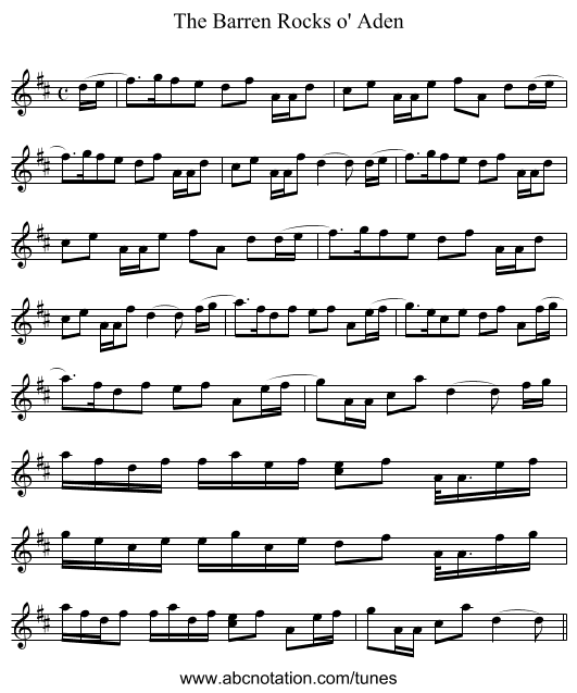Barren Rocks o' Aden, The - staff notation