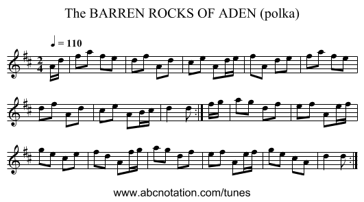 BARREN ROCKS OF ADEN (polka), The - staff notation